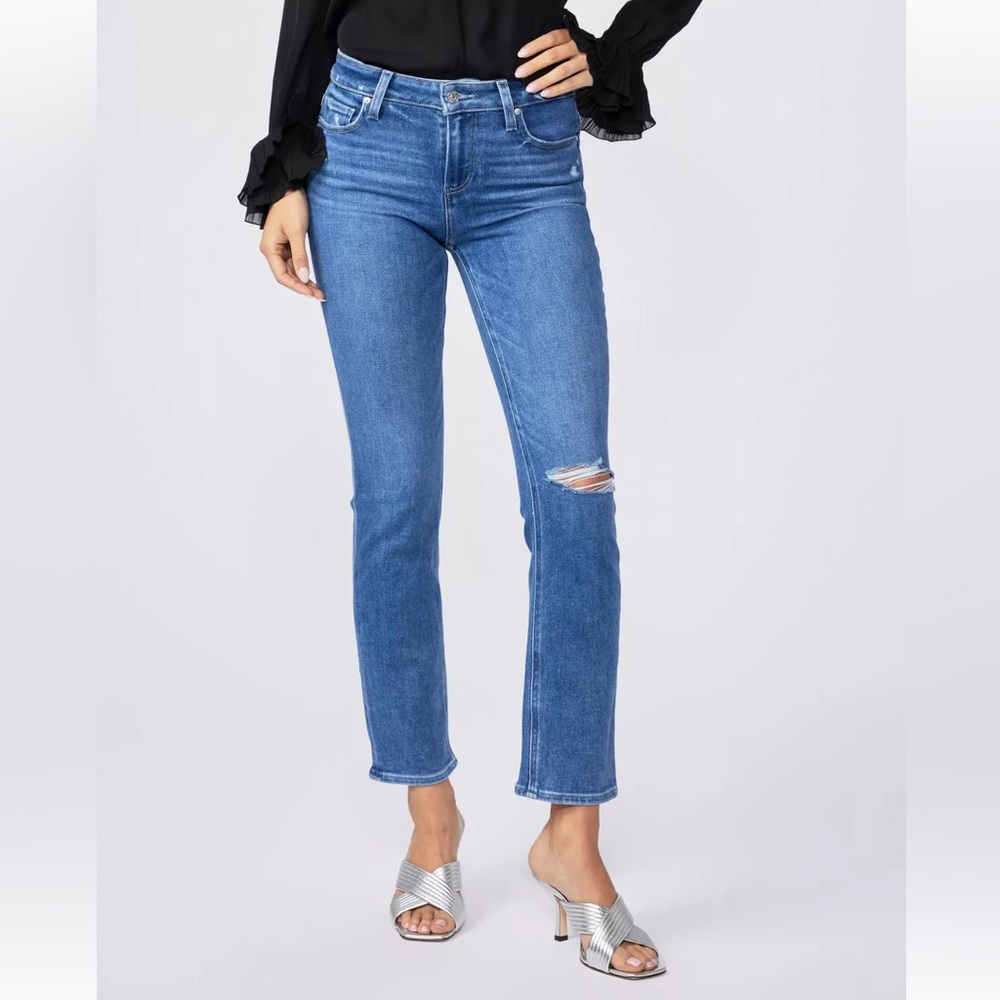 Paige Amber Distressed Mid Rise Jeans in Road Rules